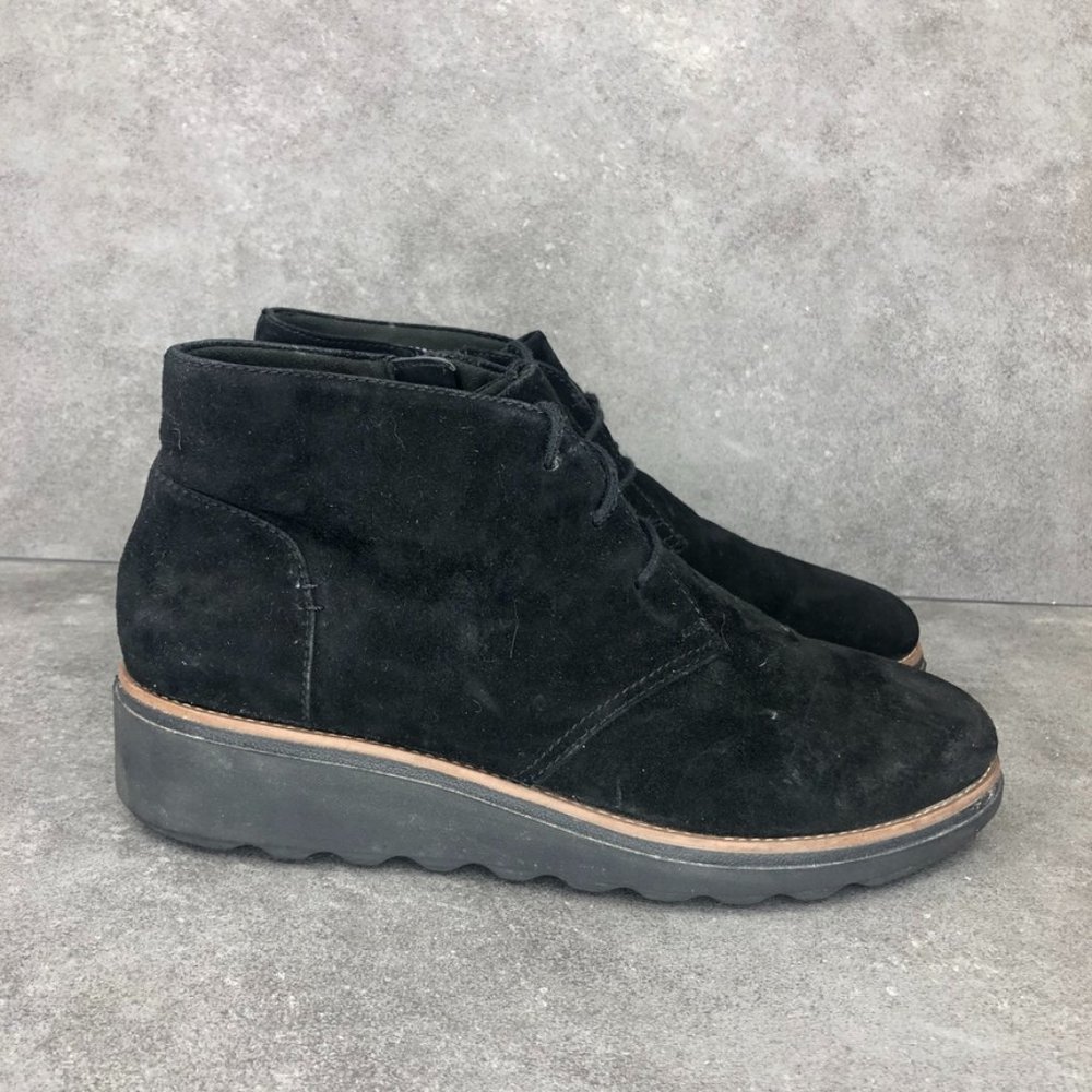 Clarks Collection Sharon Hop Suede Wedge Ankle Boots, Black, Women's 9